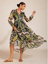 cheap Vacation Dresses-Jungle Butterfly Flowy Chiffon Maxi Dress