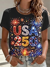  Amerikaanse onafhankelijkheidsdag Dames T-shirt Afdrukken Grafisch Amerikaanse vlag Vintage Stijlvol Klassiek Korte mouw Strakke ronde hals Normale tops Casual Dagelijks Weekend Zwart Zomer Lente
