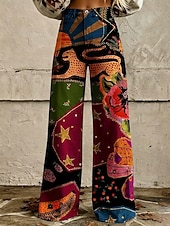 cheap Bottoms-Retro Vintage Boho 1970s Pants Wide Legged Pants Hippie Disco High Waist Floral Faux Jeans Style Fancy Dress Women's Halloween Carnival Music Festival Pride Parade Retro Theme Party Adults' Pants