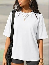economico T-shirt semplice-Per donna 100% cotone Maglietta Tinta unica Elegante Casual Manica Corta Girocollo Top Regolari Quotidiano Sportivo Uscire Cachi Rosa intenso Verde primavera Nero Bianco Estate Primavera