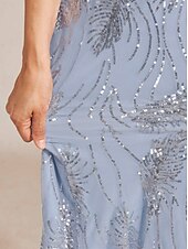 voordelige Vestidos de Festa-Women's Maxi Dress Sheath Dress Elegant Evening Party Party Cocktail Party Sequins Solid Color Floral Short Sleeve Crew Neck Sky gray