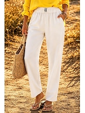  Dames Katoenen linnen broek Broek Vrijetijdsbroek Zomerbroek Vakantie Modieus Streetwear Volledige lengte Hoge taille Effen Zak Elastische taille Ademend Comfortabel Inelastisch Dagelijks Vakantie