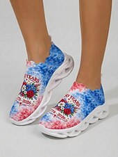  Zapatillas deportivas sin cordones para mujer, de color azul y rosa, con estampado patriótico de EE. UU. – Zapatillas ligeras con estampado floral tie-dye y suela con amortiguación, ideales para el
