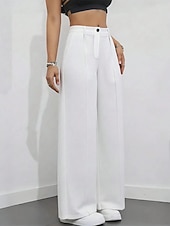 cheap Wide Leg &amp; High Waisted-Women's Wide Leg Dress Pants Straight Fashion Basic Full Length High Waist Plain Pocket Elastic Waist Comfort Comfortable Inelastic Daily Office Vacation Black White Spring Fall Spring, Fall, Winter