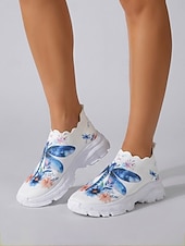 Χαμηλού Κόστους Γυναικεία Sneakers-Γυναικεία μπλε slip-on αθλητικά παπούτσια με τύπωμα λιβελούλας - ογκώδη, casual παπούτσια, αναπνεύσιμα υποδήματα για καθημερινή χρήση, γυμναστήριο, περπάτημα &amp;ταξίδι