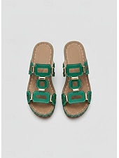 abordables Sandalias deslizantes-Sandalias casuales de tacón cuadrado verde para mujer, plantilla acolchada de apoyo, diseño de tacón medio estable para uso diario, paseos por la ciudad, viajes y eventos sociales.
