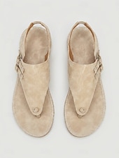 billige Flate sandaler-Beige sandaler til dame – lette, flate sommersandaler med elastisk bånd for strand, fritidsklær og reiser