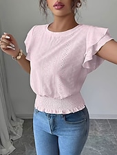 economico Bluse Semplici-Per donna Camicia traforata Top traforato Camicia con volant Traforato Tinta unica Vintage Elegante Senza Maniche Top Regolari Casuale Bianco Rosa Azzurro Estate Primavera