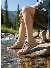 abordables Sandalias Deportivas-Zapatos de senderismo al aire libre de color caqui para mujer, sandalias de trekking ligeras y transpirables con malla de secado rápido para caminar por senderos y trekking fluvial. &amp;aventuras de