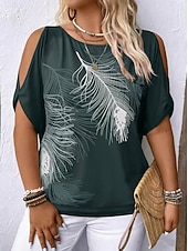 Pentru femei Top cu umeri deschiși Tricou Topuri de vară Tricouri Grafic Elegant Boemia Tropical Manșon scurt Bateau Topuri obișnuite Casual Zilnic Plajă Albastru piscină Trifoi Gri Vară Primăvar