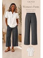 cheap Wide Leg &amp; High Waisted-Women's Wide Leg Trousers Casual Pants Vacation Fashion Streetwear Full Length High Waist Plain Pocket Elastic Waist Comfortable Breathable Inelastic Daily Vacation Street Light Gray Dark Grey Black