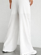 preiswerte weites Bein und hohe Taille-Damen Schlaghose Elegant Mode Volle Länge Hohe Taille Einfarbig Kordelzug Komfort Unelastisch Lässig Urlaub Schwarz Weiß Himmelblau Kamel Sommer Frühling Lässiger Schnitt
