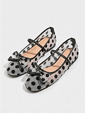 economico Ballerine da donna-Scarpe basse da donna in rete a pois - ballerine Mary Jane traspiranti con dettaglio a fiocco &amp;Cinturino alla caviglia per vacanze su isole, viaggi in crociera nel Mediterraneo &amp;visite turistiche