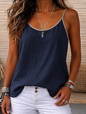  Per donna Gilet in cotone e lino Ricamato Tinta unica Semplice Vintage Senza Maniche Scollo Tondo Top corti Marrone caffè Colore naturale di canapa Blu marino Albicocca Estate Primavera