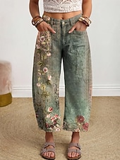  Mujer Perneras anchas pantalones Pantalones Cortos Vacaciones Vintage Casual Hasta el Tobillo Alta cintura Floral Graphic Estampado Confortable Comodidad Transpirabilidad Rígido Diario Exterior Calle