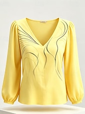 abordables Arte &amp; Diseño Blusas-Mujer Camisa camisa boho Graphic Abstracto Elegante Bohemia Vacaciones Manga Larga Escote en Pico Tops regulares Casual Diario Festivos Azul Piscina Amarillo Verde Claro Rosa Marrón Verano Primavera