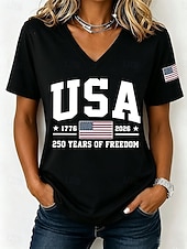 cheap Independence Day Top-American Independence Day Women's T Shirt Print Graphic Letter American Flag Vintage Stylish Classic Short Sleeve V Neck Regular Tops Casual Daily Black Red Green Summer Spring