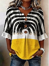  Per donna Camicia Camicia Boho Camicia casual Floreale Grafico Elegante Bohemien Attivo Manica 3/4 Scollo a V Top lunghi Casuale Bianco + giallo Verde salvia Verde chiaro Albicocca Estate Primavera