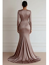 economico Abiti da Sera Sirena-Sirena Tromba Lunghezza al pavimento Abiti da Ballo Abito da Sera Da principessa Abito formale Elegante Manica Lunga Scollo a V Matrimonio Formale Vestito Rosa Raso Elasticizzato con Pieghe