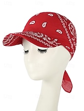 economico Cappelli da donna-Cappello da baseball da donna con bandana, traspirante, in poliestere, con laccetti posteriori, ideale come cappello da sole, con stampa paisley, perfetto per vacanze estive al mare, equitazione,