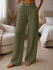  Femmes Jambe large Dress Pants works Pantalons Élégant Mode Travail Longueur complète Taille haute Confort Quotidien Affaires Bureau Noir Blanche Vert épinard Abricot Été Printemps Automne Hiver
