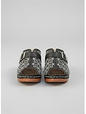 abordables Sandales à glissière-Mules à talon bloc brodées bleues pour femmes - sandales à boucle florale pour brunch, garden-parties et style rétro au quotidien