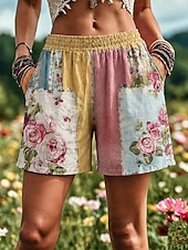 economico Cortometraggi grafici-Per donna Chinos Shorts Vacanza Vintage stile della nonna costiera Corto Misura del girovita medio Floreale Grafico Coulisse Patchwork Stampa Comodità Inelastico Casuale Quotidiano All'aperto Giallo