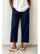  Mujer Pantalones casuales Pantalones Rectos Elegante Vacaciones Casual Longitud total Alta cintura Caqui Negro Blanco Azul Marino Oscuro Verano Primavera Otoño