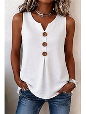 abordables Blusas Sencillas-Mujer Blusa Color sólido Vintage Elegante Básico Sin Mangas Escote en Pico Tops largos Casual Diario Azul Piscina Blanco Rojo Naranja Verde Trébol Verano Primavera