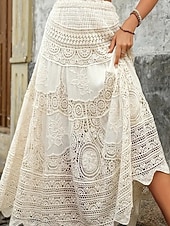economico Gonne da Vacanza-Per donna Cotone Bohemien Maxi Vita Alta Gonne Pizzo Foro Micro-elastico Albicocca Estate