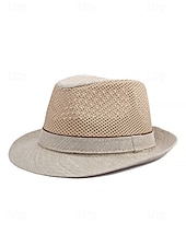 baratos Chapéus Masculinos-Chapéu fedora masculino em poliéster respirável com tela – multicolorido, leve e perfeito para o verão, férias na praia, uso casual diário e atividades ao ar livre.