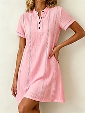cheap Plain Dress-Women's Mini Dress Shirt Dress White Dress Casual Dress Elegant Fashion Modern Outdoor Vacation Going out Regular Fit Striped Short Sleeve V Neck White Pink Sky Blue Apricot Summer Spring