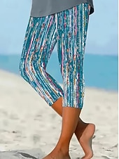 cheap Graphic Bottoms-Women's Capri Pants Leggings Vacation Fashion Streetwear Capris High Waist Graphic Abstract Geometic Print Comfort Soft Comfortable High Elasticity Daily Outdoor Vacation Blue Summer Spring Fall Slim