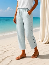 ieftine Pantalonii-Pentru femei chinez Pantaloni de vară Pantaloni harem Șic Stradă Casual Lungime totală Talie medie Dungi Buzunar Curea elastică Confortabil Confort Micro-elastic Zilnic Casă În aer liber Gri Deschis