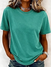  Women's 100% Cotton T Shirt Shirt Vintage Washed Tops Tee Top Plain Vintage Fashion Stylish Short Sleeve Crew Neck Regular Tops Daily Going out Weekend Blue Black Purple Fuchsia Orange