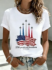  American Independence Day Women's T Shirt Print Graphic Flag Letter Vintage Fashion Stylish Short Sleeve Crew Neck Round Neck Regular Tops Casual Daily Weekend Black White White 2 Summer Spring Fall