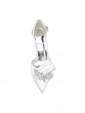cheap Mother of Bride/Groom-Women's Sophisticated Navy Blue Satin Block Heel Shoes with Bow and Crystal Brooch for Mother of the Bride