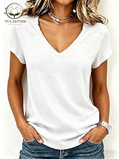 cheap Plain tee-Women's T Shirt Stylish Short Sleeve V Neck Regular Tops Casual Olive green (official brushed inner version) Grey (Official brushed inner fabric) White (official brushed inner fabric) Summer Spring