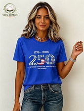 cheap Independence Day Top-American Independence Day Women's 100% Cotton T Shirt Print Graphic American Flag Vintage Stylish Casual Short Sleeve Crew Neck Regular Tops Casual Daily Weekend Blue Black White Pink Apricot Summer