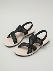 abordables Sandalias Planas-Sandalias planas de malla transpirable para mujer: zapatos de punta abierta con tiras cruzadas y cordones elásticos en la parte trasera, sandalias ligeras sin cordones para la playa, uso casual de