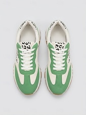 economico Sneakers da donna-scarpe da ginnastica da donna verdi con stampa leopardata - scarpe basse con lacci, calzature casual comode per l'uso quotidiano, per camminare &amp; viaggio