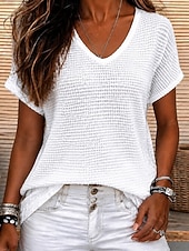  Mujer Camisa Blusa con textura Parte superior con ojales Top de empalme de encaje Jacquard Encaje Retazos Elegante Bohemia Vintage Manga Corta Cuello Barco Tops regulares Casual Negro Blanco Verde