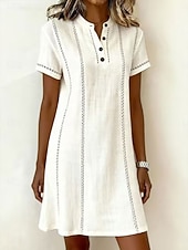  Mujer Vestido hasta la Rodilla Vestido de cambio Vestido informal Elegante Vacaciones Casual Ajuste regular Graphic Raya Manga Corta Cuello Alto Azul Piscina Blanco Rosa Beige Verano Primavera