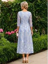 abordables Longitud a la altura del tobillo-Corte A Vestidos Hasta el Suelo Vestido Midi Vestido de encaje Vestido Cóctel Vestido de Madrina Manga 3/4 Cuello Barco Escote en Pico Elegante Sencillo Casual Formal Invitado a la boda Semi-formal