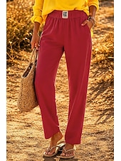  Dames Katoenen linnen broek Broek Vrijetijdsbroek Zomerbroek Vakantie Modieus Streetwear Volledige lengte Hoge taille Effen Zak Elastische taille Ademend Comfortabel Inelastisch Dagelijks Vakantie