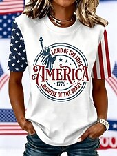  American Independence Day Women's T Shirt Print Graphic American Flag Vintage Fashion Casual Short Sleeve Crew Neck Regular Tops Casual Daily Weekend Maroon White Red Summer Spring