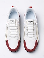 abordables Hombres-Men's White Red Music Festival Sneakers - Comfortable Lace Up Casual Shoes - Stylish Low Top Footwear for Concerts, Festival Outfits, Outdoor Parties and Everyday Streetwear