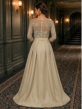 economico Tute della mamma-Tuta Completo Pantalone Lunghezza alla caviglia Abito da cerimonia per signora Manica 3/4 Scollo a Barca Elegante Formale Ospite di nozze Semi-Formale Pizzo Crepe Elasticizzato con Perline Paillettes