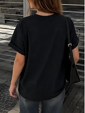 cheap Plain tee-Women's T Shirt Tee Top Rolled Cuff Curved Hem Solid Color Stylish Classic Short Sleeve Crew Neck Regular Tops Casual Going out Black White Pink Gray Summer Spring