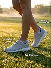 abordables Zapatos de Golf para Mujeres-Zapatillas de golf grises para mujer, cómodas, con cierre de dial, impermeables y sin tacos, ideales para principiantes y para practicar.